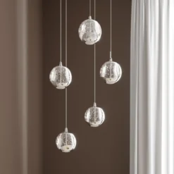 Lucande lámpara colgante LED Hayley, Ø 30 cm, 5 luces, cromo, cristal