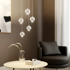 Lucande lámpara colgante LED Hayley, Ø 30 cm, 5 luces, cromo, cristal