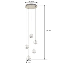 Lucande lámpara colgante LED Hayley, Ø 30 cm, 5 luces, cromo, cristal