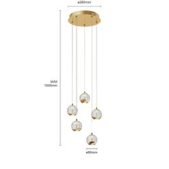 Lucande lámpara colgante LED Hayley, Ø 30 cm, 5 luces, dorado, cristal