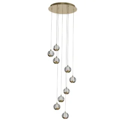 Lucande Lámpara colgante LED Hayley, Ø 40 cm, 9 luces, dorado, cristal