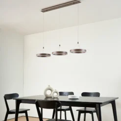 Lucande Lámpara colgante LED Kolo, 114 cm, 3 luces, marrón, atenuable
