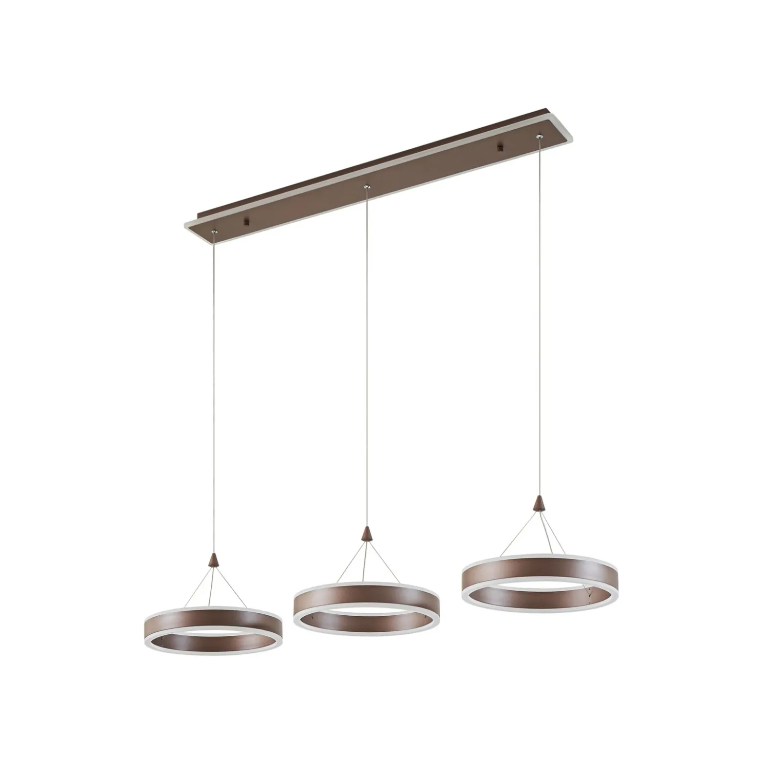 Lucande Lámpara colgante LED Kolo, 114 cm, 3 luces, marrón, atenuable