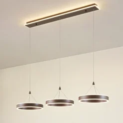 Lucande Lámpara colgante LED Kolo, 114 cm, 3 luces, marrón, atenuable