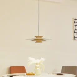Lucande Lámpara colgante LED Livie, beige, aluminio, Ø 50 cm