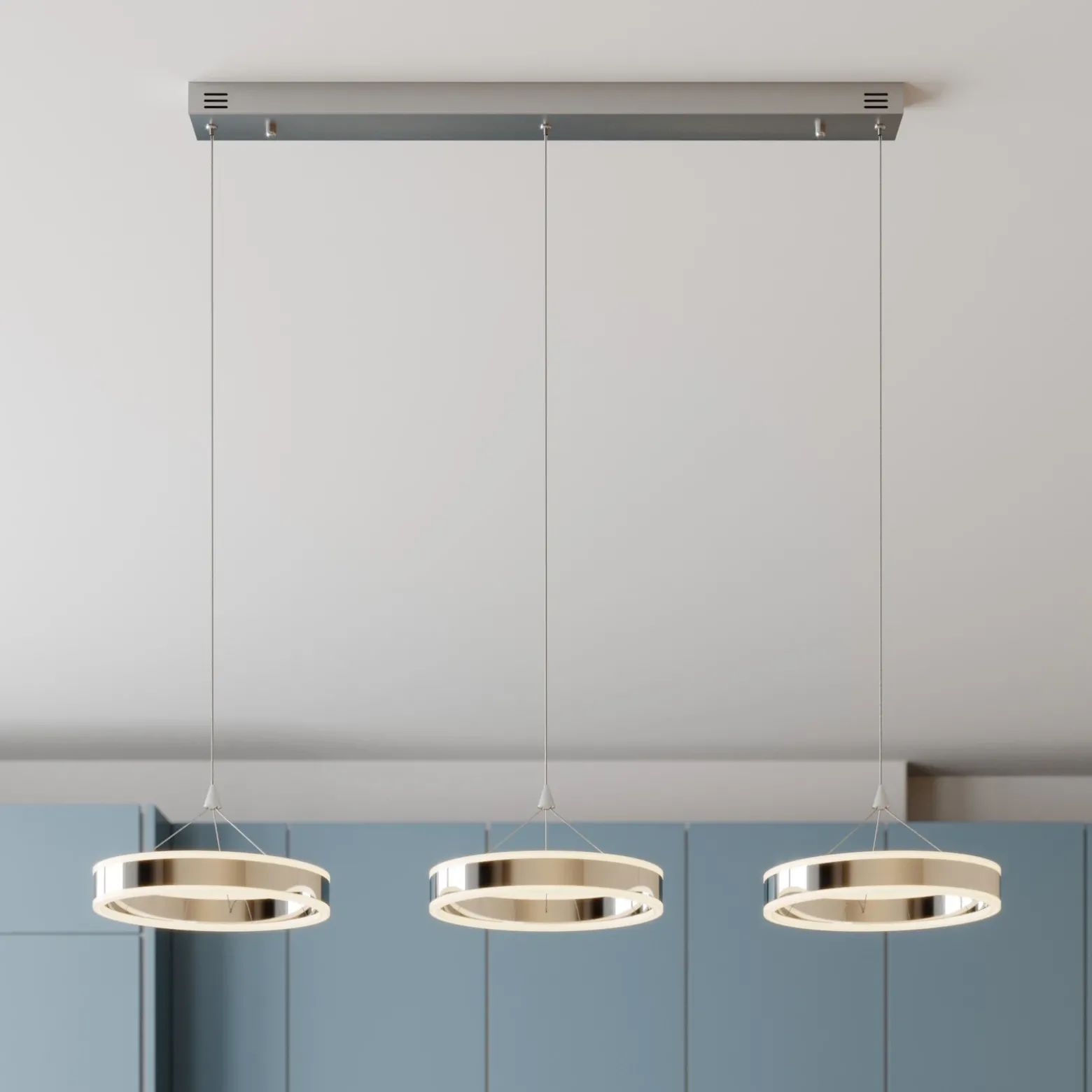 Lucande lámpara colgante LED Lyani, 115cm, 3 luces, cromo, atenuable