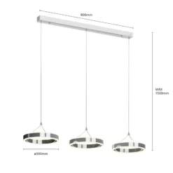 Lucande lámpara colgante LED Lyani, 115cm, 3 luces, cromo, atenuable
