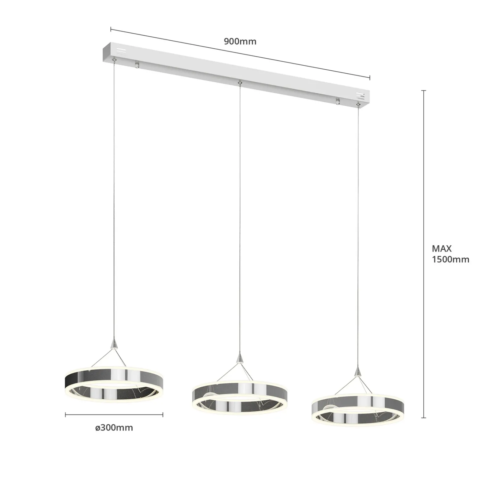 Lucande lámpara colgante LED Lyani, 115cm, 3 luces, cromo, atenuable