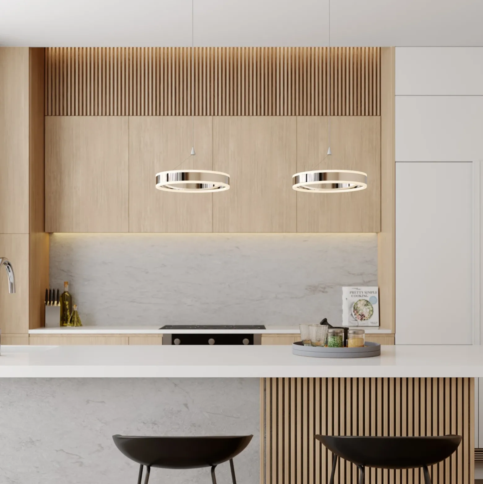 Lucande Lámpara colgante LED Lyani, 85 cm, 2 luces, cromada, atenuable