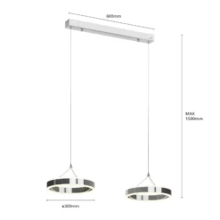 Lucande Lámpara colgante LED Lyani, 85 cm, 2 luces, cromada, atenuable
