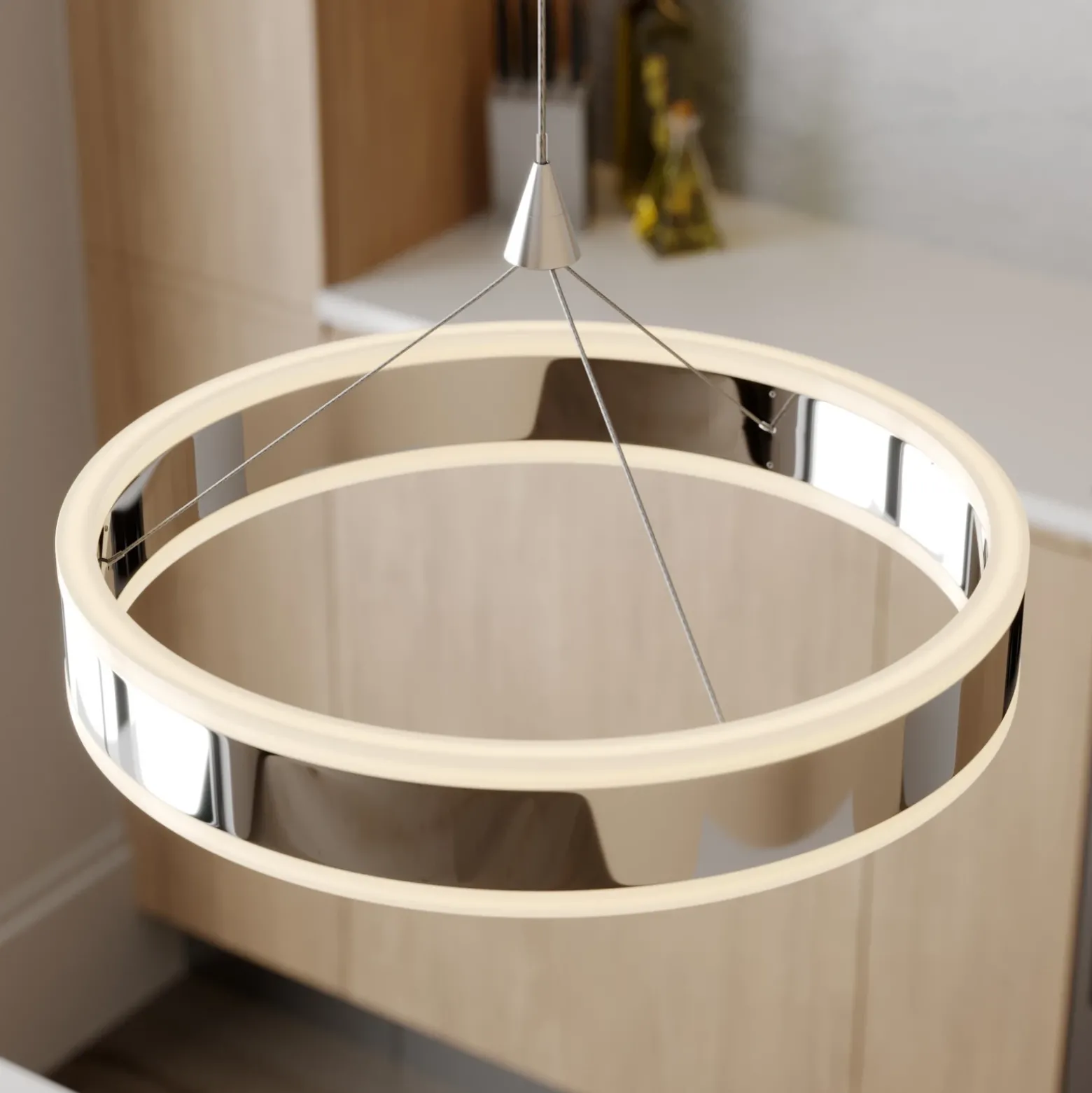 Lucande Lámpara colgante LED Lyani, 85 cm, 2 luces, cromada, atenuable