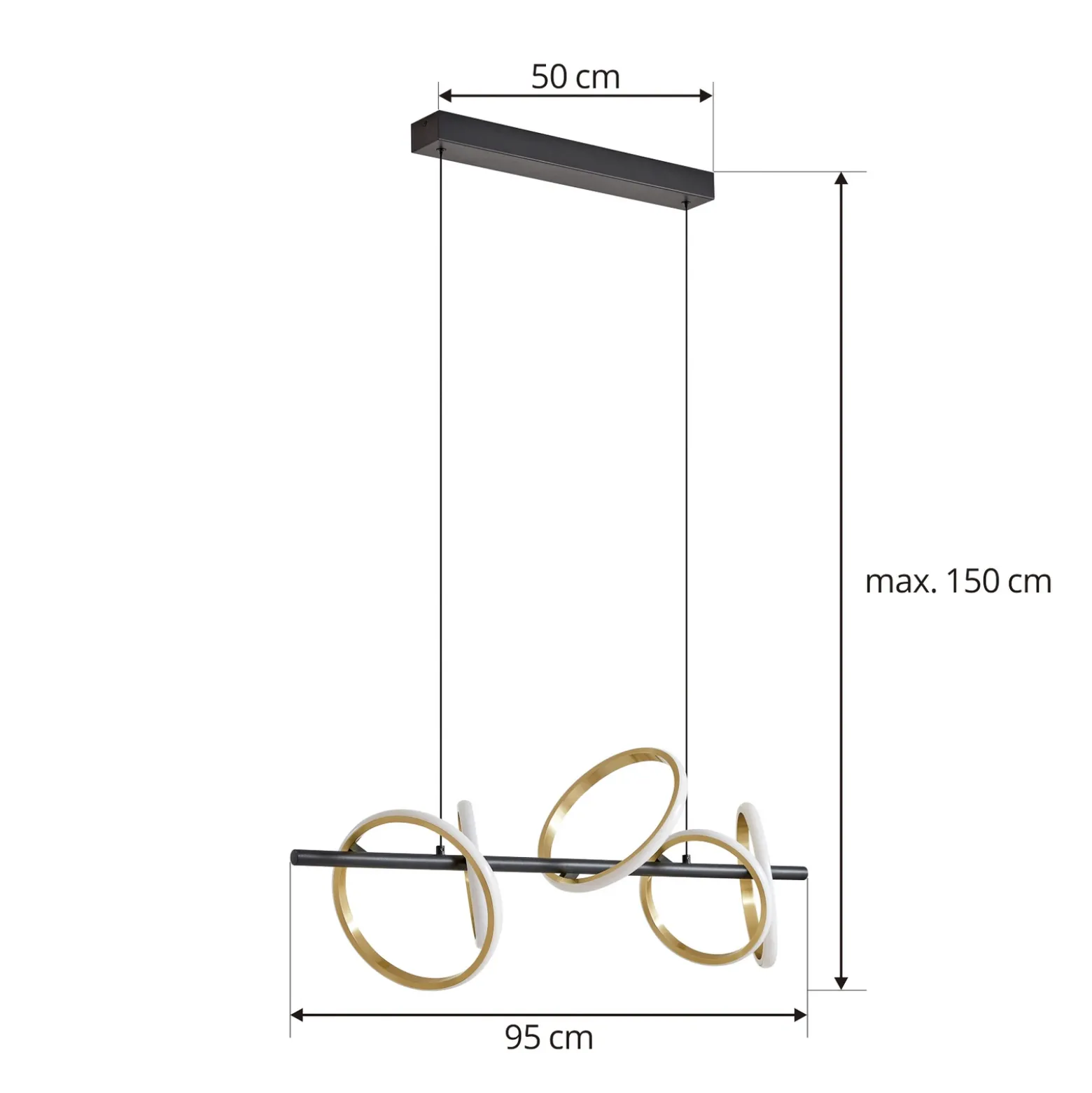 Lucande Lámpara colgante LED Madu, negra, metal, 92,5 cm de largo