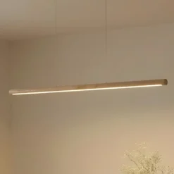 Lucande lámpara colgante LED Maruta, madera, haz, 120 cm, 3000K