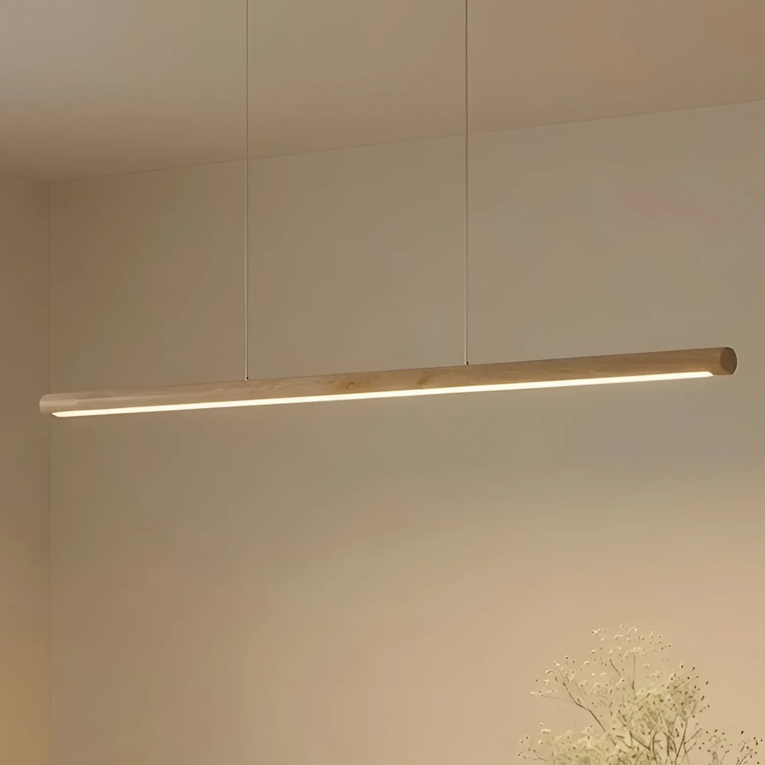 Lucande lámpara colgante LED Maruta, madera, haz, 120 cm, 3000K