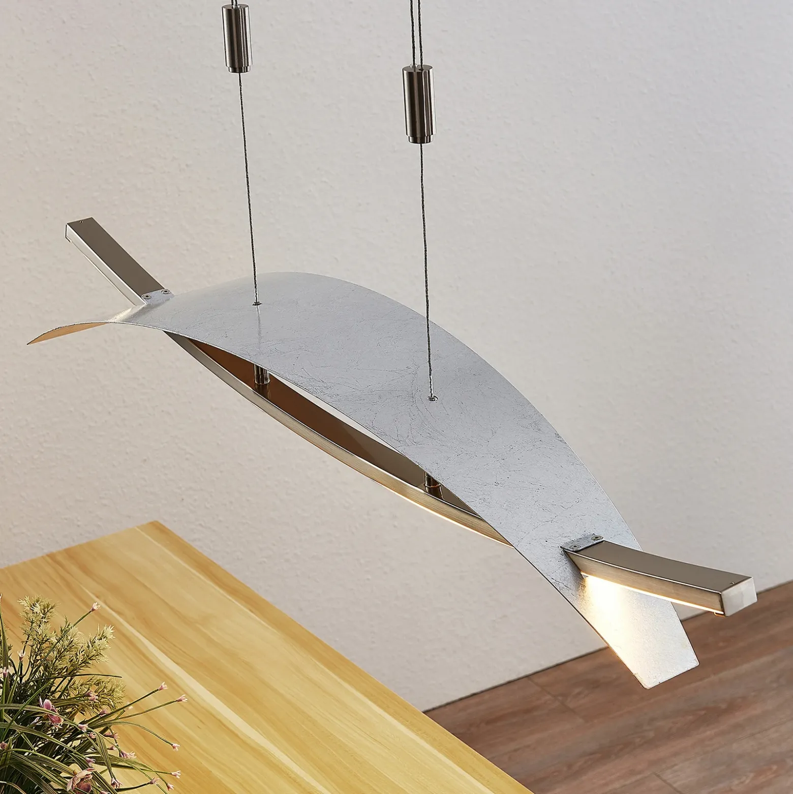Lucande Lámpara colgante LED Marija, 91 cm, plata, atenuable