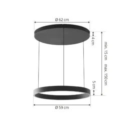 Lucande Lámpara colgante LED Philine, Ø 60 cm, negro, hierro