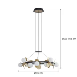Lucande Lámpara colgante LED Pallo, 12 luces, negro/oro, cristal