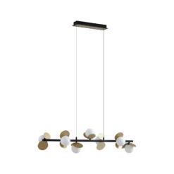 Lucande Lámpara colgante LED Pallo, 7 luces, negro/oro, cristal