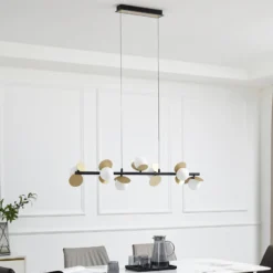 Lucande Lámpara colgante LED Pallo, 7 luces, negro/oro, cristal
