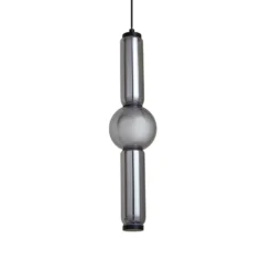 Lucande Lámpara colgante LED Savete, gris humo, vidrio, Ø 12 cm