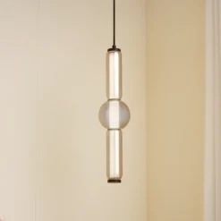 Lucande Lámpara colgante LED Savete, gris humo, vidrio, Ø 12 cm