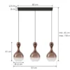 Lucande lámpara colgante Lyrisa, 3 luces, color cobre, cristal, 22cm