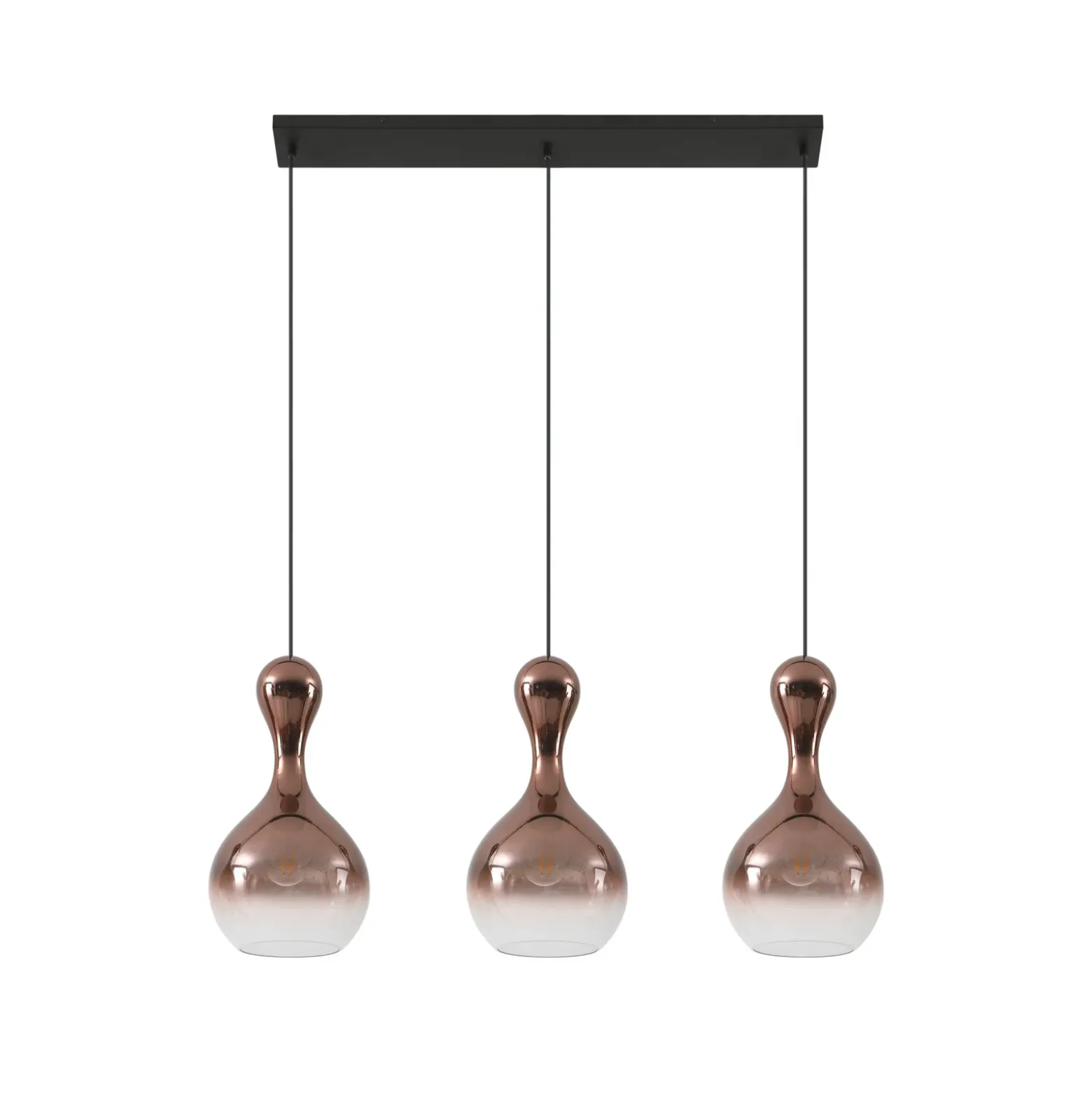 Lucande lámpara colgante Lyrisa, 3 luces, color cobre, cristal, 22cm