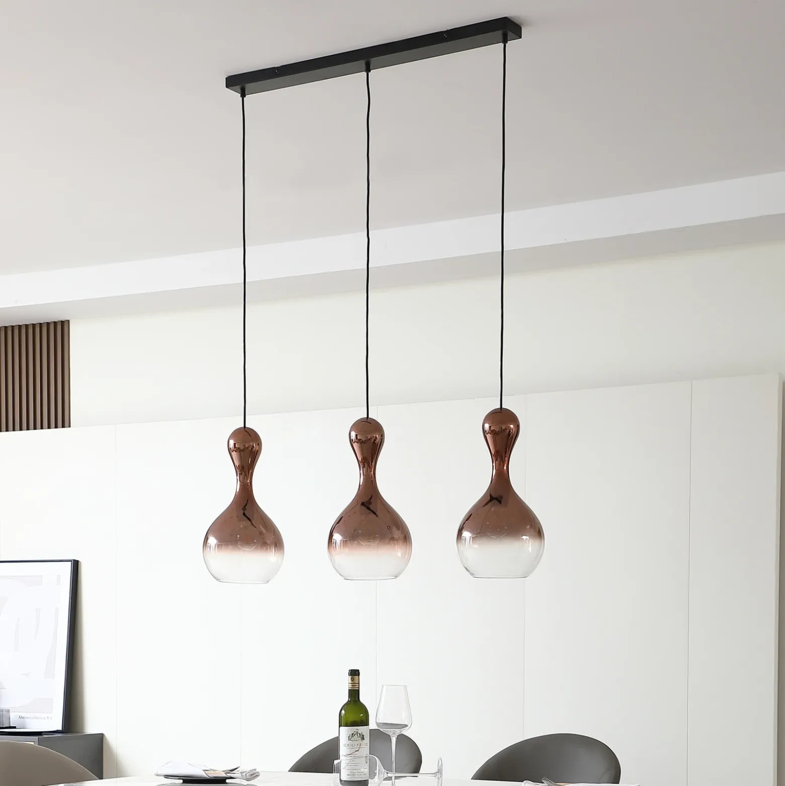 Lucande lámpara colgante Lyrisa, 3 luces, color cobre, cristal, 22cm