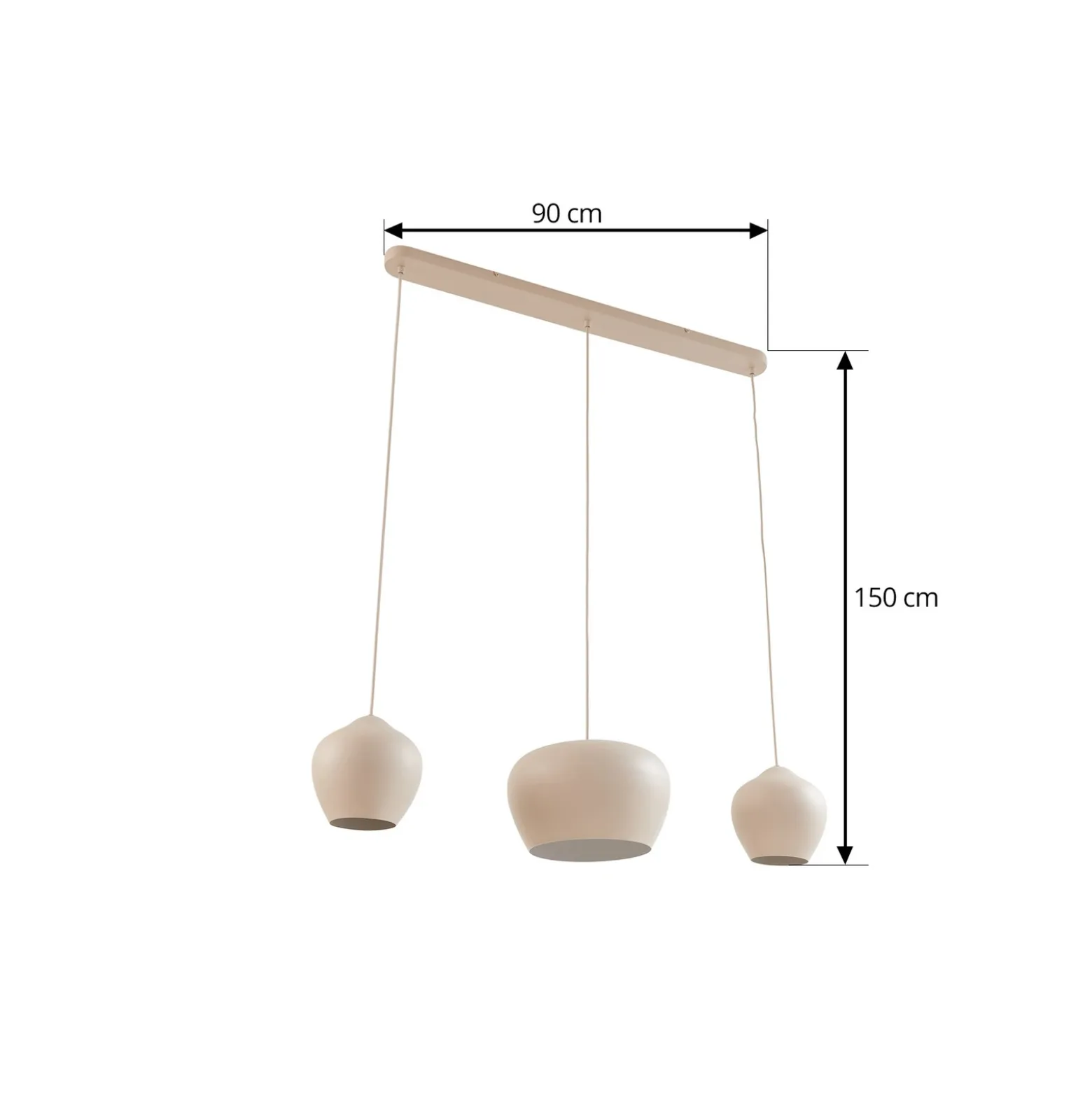 Lucande Lámpara colgante Malisa, beige, 3 luces, metal, 90 cm