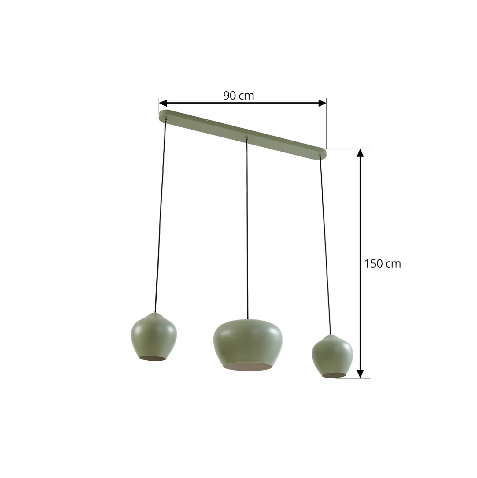 Lucande lámpara colgante Malisa, verde, 3 luces, metal, longitud 90cm