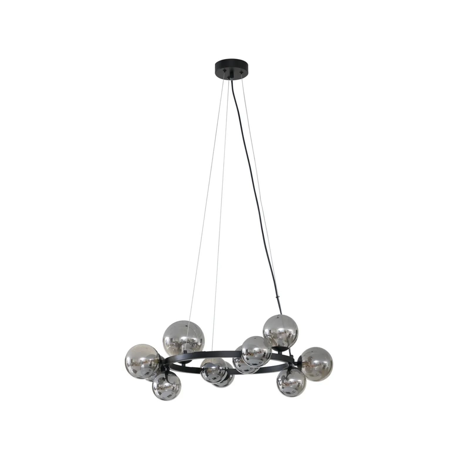 Lucande lámpara colgante Naelen, negro/gris, 64,3 cm, cristal, G9
