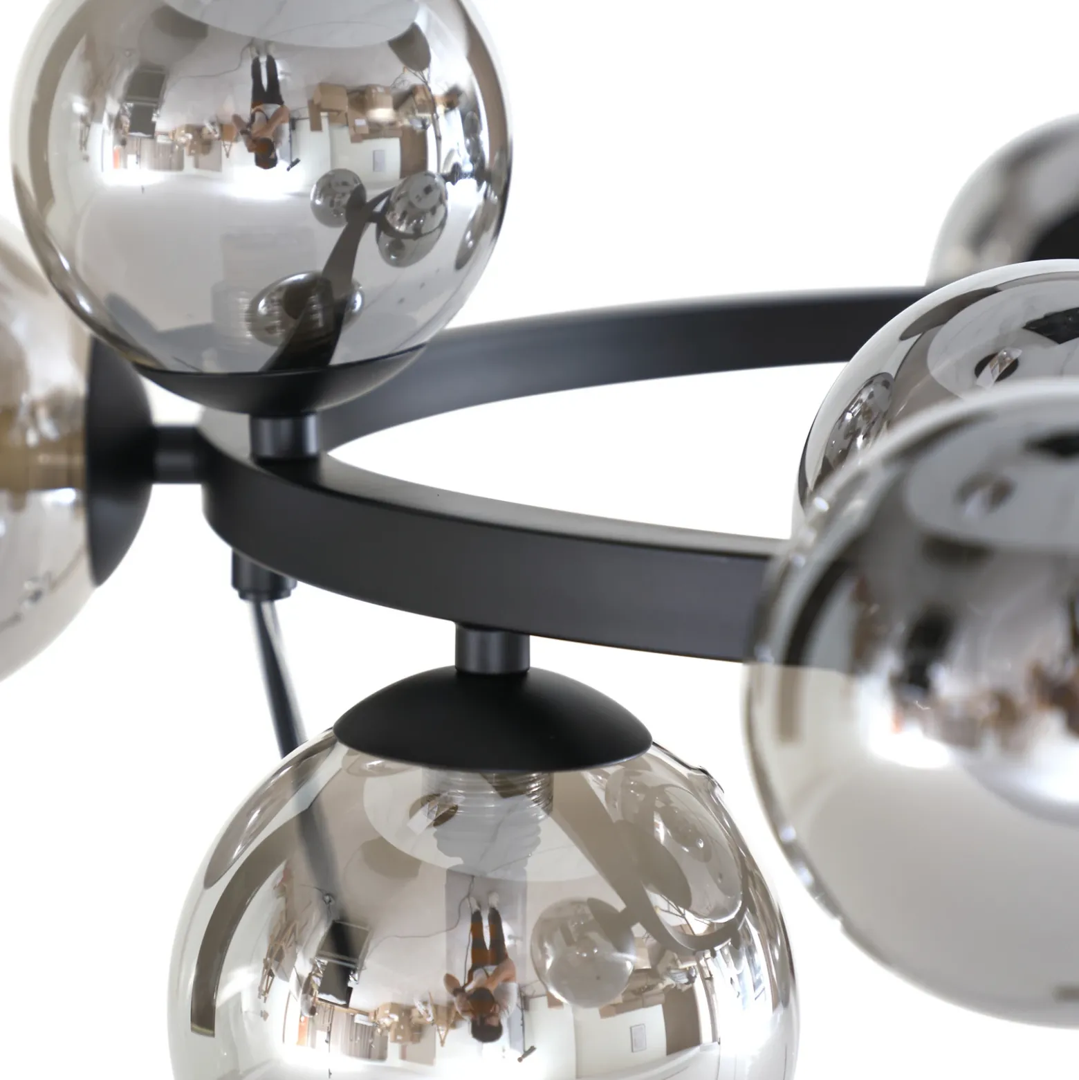 Lucande lámpara colgante Naelen, negro/gris, 64,3 cm, cristal, G9