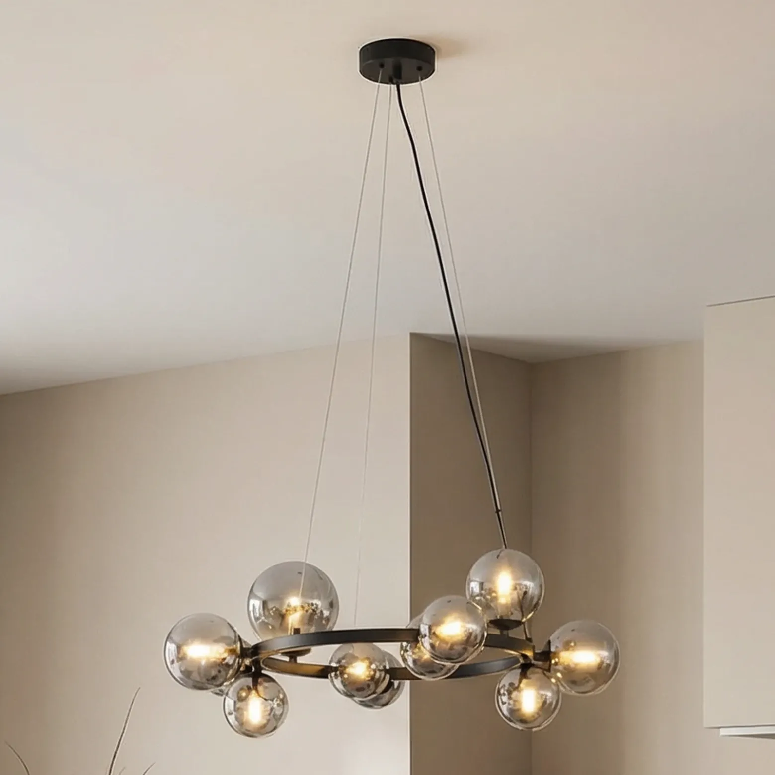 Lucande lámpara colgante Naelen, negro/gris, 64,3 cm, cristal, G9