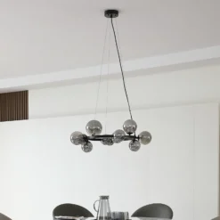 Lucande lámpara colgante Naelen, negro/gris, 64,3 cm, cristal, G9