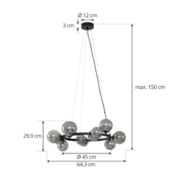 Lucande lámpara colgante Naelen, negro/gris, 64,3 cm, cristal, G9