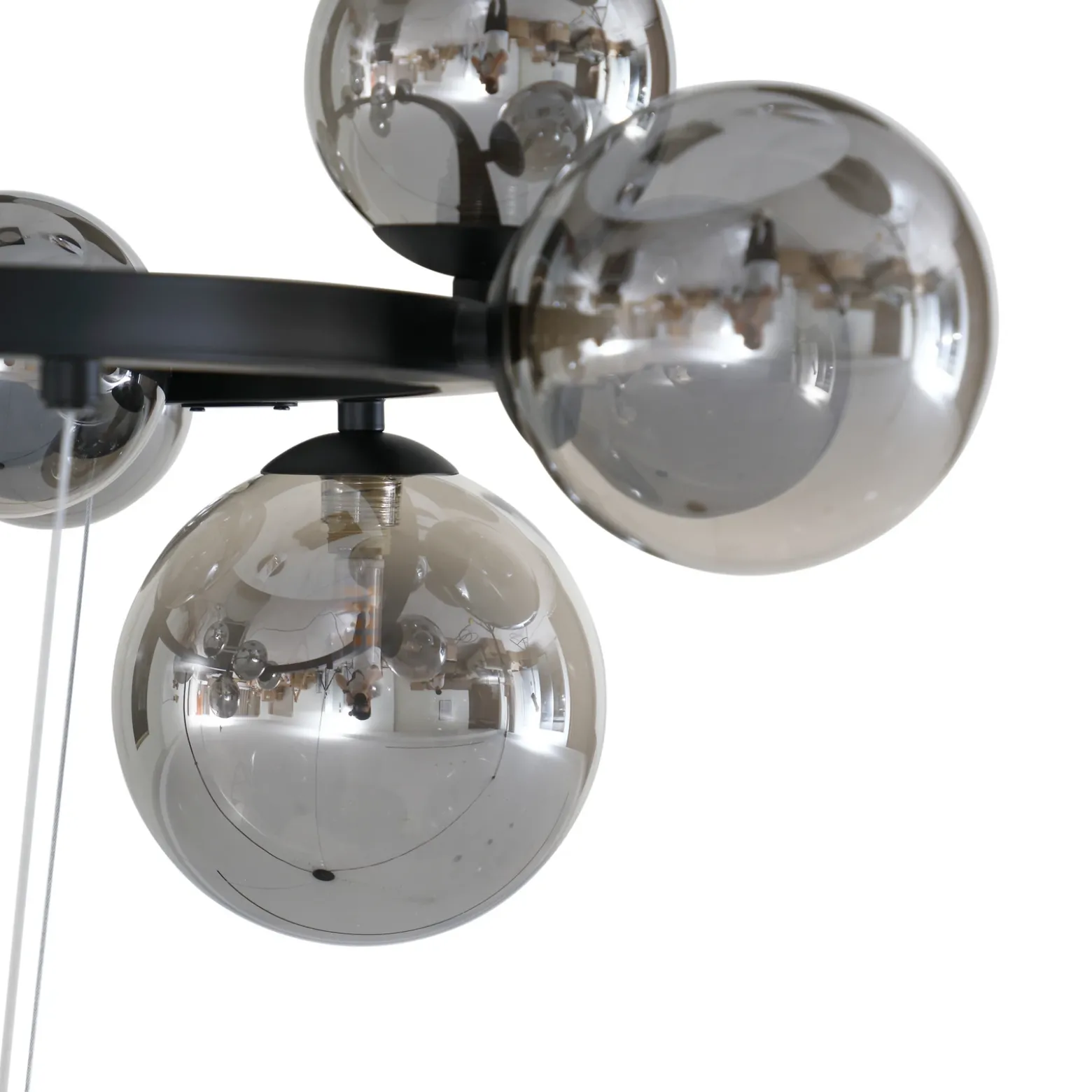 Lucande lámpara colgante Naelen, negro/gris, 64,3 cm, cristal, G9