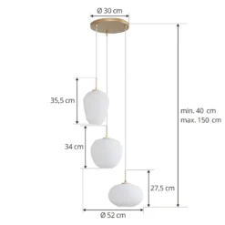Lucande lámpara colgante Quinara, 3 luces, opal, cristal, Ø 52 cm