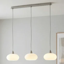 Lucande lámpara colgante Sharvil, 3 luces, blanco, cristal, 97cm