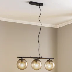 Lucande Lámpara colgante Sotiana, 3 luces, larga, negra