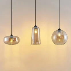 Lucande lámpara colgante Wilja, ámbar, vidrio, 111 cm, 3 luces, E27