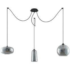 Lucande lámpara colgante Zyli, 3 luces, gris humo, cristal