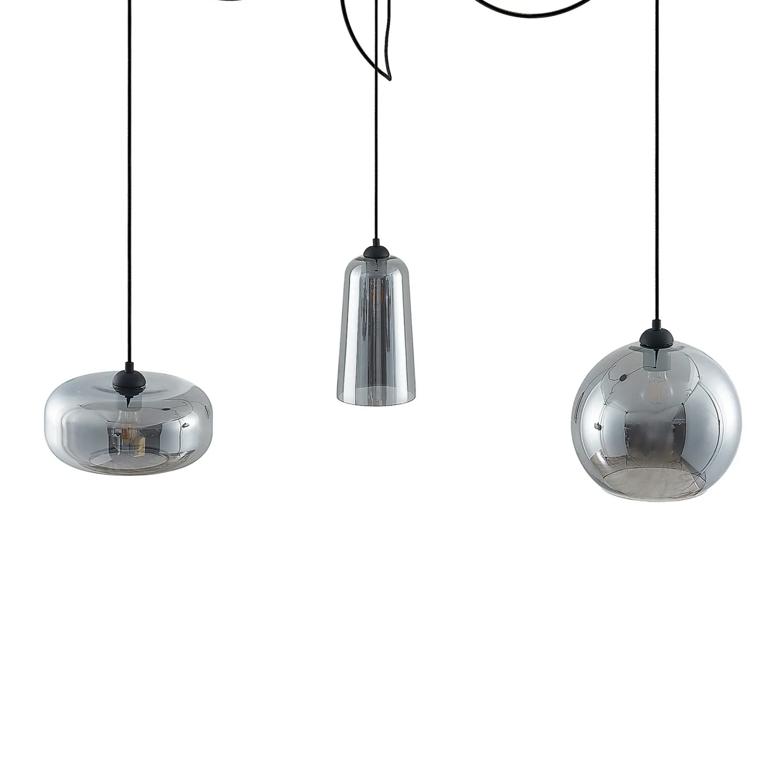 Lucande lámpara colgante Zyli, 3 luces, gris humo, cristal