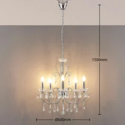 Lucande lámpara de araña Solveig, Ø 60 cm, 5 luces, cromo