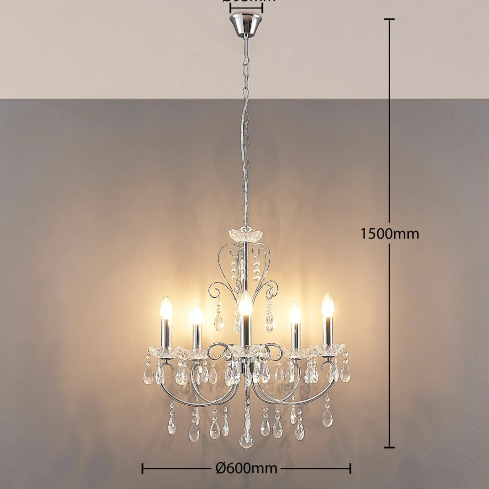 Lucande lámpara de araña Solveig, Ø 60 cm, 5 luces, cromo