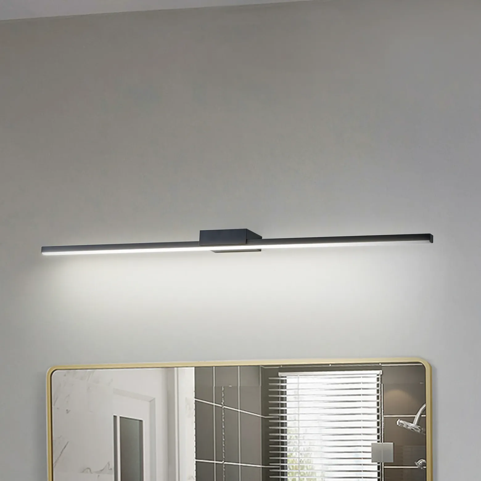 Lucande Lámpara de espejo LED Kivana, negra, metal, 90 cm, IP44