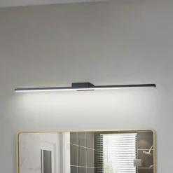 Lucande Lámpara de espejo LED Kivana, negra, metal, 90 cm, IP44