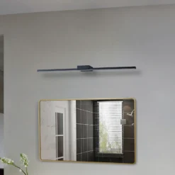 Lucande Lámpara de espejo LED Kivana, negra, metal, 90 cm, IP44