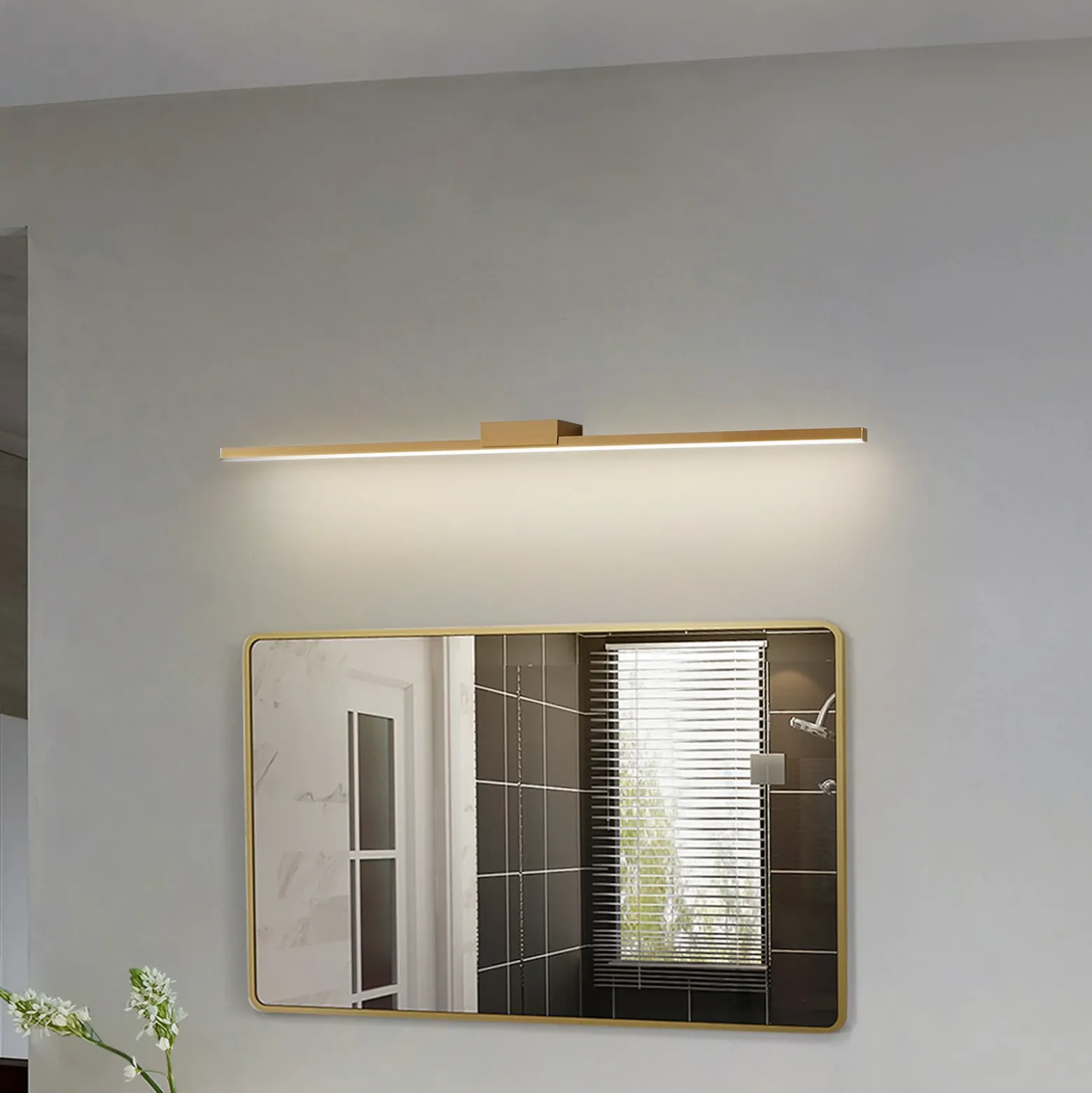 Lucande Lámpara de espejo LED Kivana, cobre, metal, 90 cm, IP44