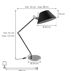 Lucande lámpara de mesa Dansari, negro, metal, ajustable
