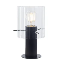 Lucande lámpara de mesa Eirian, negro, cristal, Ø 14 cm, E27